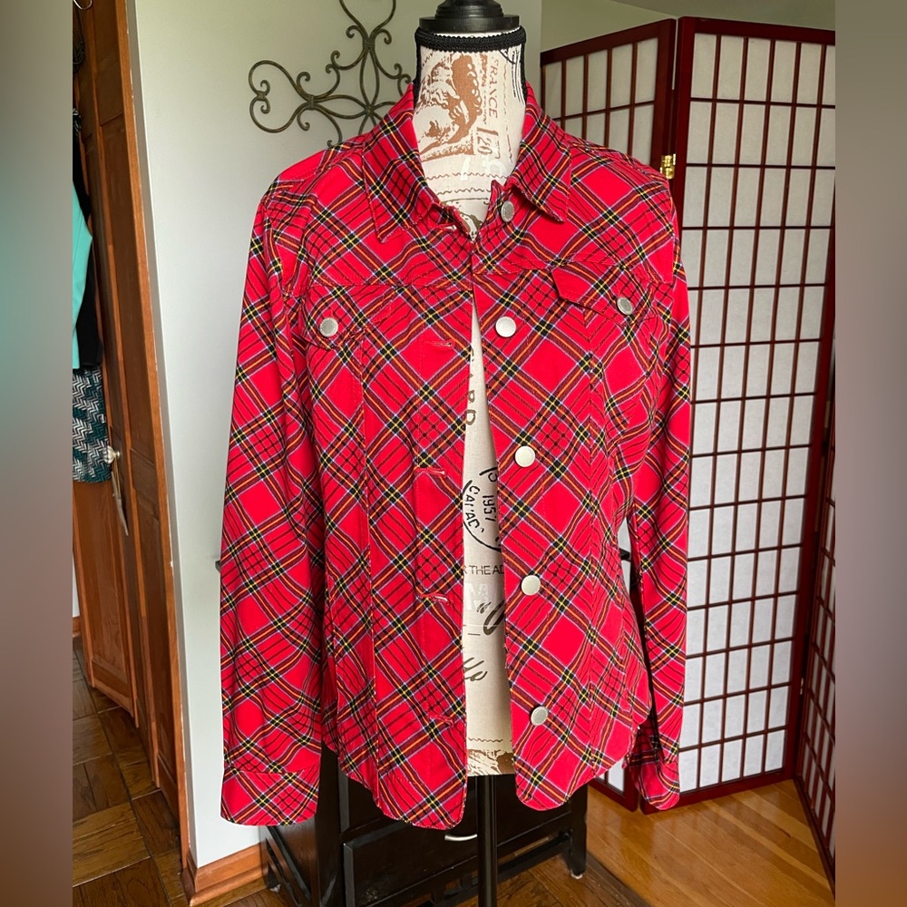 Charter Club Ladies Red Plaid Button-Up Jacket, Size M